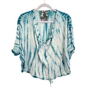 Young Fabulous & Broke Top Turquoise Tie Dye Cowl Neck Short Sleeve Top Small